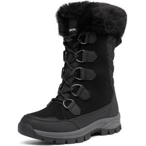 DREAM PAIRS Women’s Waterproof Winter Snow Boots, Warm Comfortable Faux Fur Insulated Non-Slip Outdoor Lace-Up Florin Mid Calf Booties(Black)