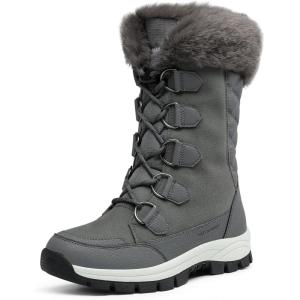 DREAM PAIRS Women’s Waterproof Winter Snow Boots, Warm Comfortable Faux Fur Insulated Non-Slip Outdoor Lace-Up Florin Mid Calf Booties(Dark/Grey)