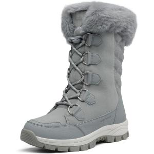 DREAM PAIRS Women’s Waterproof Winter Snow Boots, Warm Comfortable Faux Fur Insulated Non-Slip Outdoor Lace-Up Florin Mid Calf Booties(Light/Grey)