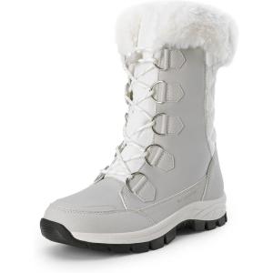DREAM PAIRS Women’s Waterproof Winter Snow Boots, Warm Comfortable Faux Fur Insulated Non-Slip Outdoor Lace-Up Florin Mid Calf Booties(White/Grey)