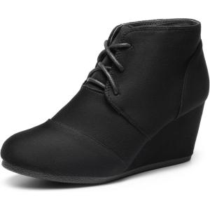 DREAM PAIRS Women’s Wedge Boots Casual Fashion Lace Up Low Heel Ankle Booties Shoes(Black)