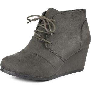 DREAM PAIRS Women’s Wedge Boots Casual Fashion Lace Up Low Heel Ankle Booties Shoes(Grey)