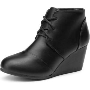 DREAM PAIRS Women’s Wedge Boots Casual Fashion Lace Up Low Heel Ankle Booties Shoes(Tomson-black Pu)
