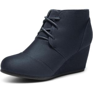 DREAM PAIRS Women’s Wedge Boots Casual Fashion Lace Up Low Heel Ankle Booties Shoes(Tomson-navy)