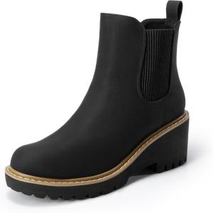 DREAM PAIRS Women’s Wedge Chelsea Ankle Boots Fashion Round Toe Low Wedge Heel Platform Booties Shoes(Black-nubuck)