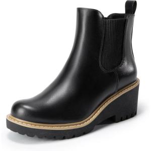 DREAM PAIRS Women’s Wedge Chelsea Ankle Boots Fashion Round Toe Low Wedge Heel Platform Booties Shoes(Black-pu)