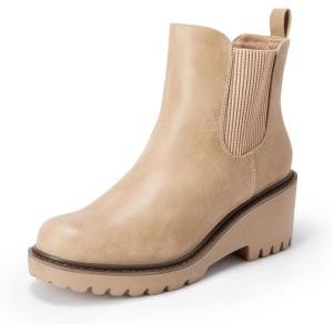 DREAM PAIRS Women’s Wedge Chelsea Ankle Boots Fashion Round Toe Low Wedge Heel Platform Booties Shoes(Nude-nubuck)