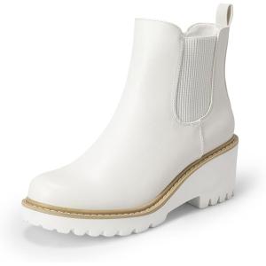 DREAM PAIRS Women’s Wedge Chelsea Ankle Boots Fashion Round Toe Low Wedge Heel Platform Booties Shoes(White-pu)