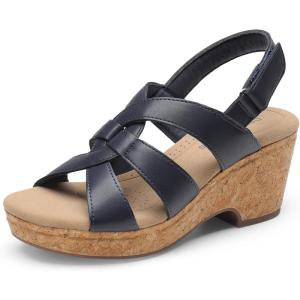 DREAM PAIRS Women’s Wedge Sandals Comfortable Open Toe Platform Casual Dressy Cork Summer Dress Shoes(Navy)