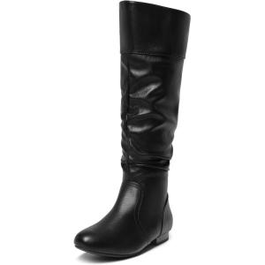 DREAM PAIRS Women’s Wide Calf Knee High Pull On Fall Weather Winter Boots(Black/Pu)
