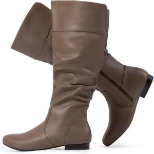 DREAM PAIRS Women’s Wide Calf Knee High Pull On Fall Weather Winter Boots(Wide/Calf/Khaki)