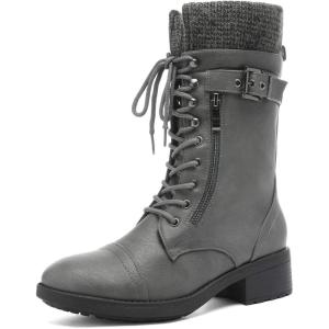 DREAM PAIRS Women’s Winter Lace up Mid Calf Combat Riding Military Boots(Amazon-grey)