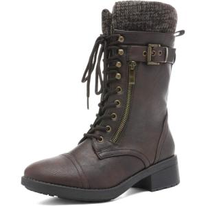 DREAM PAIRS Women’s Winter Lace up Mid Calf Combat Riding Military Boots(Brown)