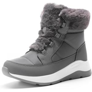 DREAM PAIRS Women’s Winter Snow Boots, Faux Fur Waterproof Ankle Booties, Zaylee Ladies Comfortable Short Boots Outdoor(Dark Grey)