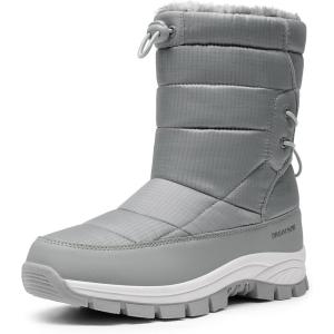 DREAM PAIRS Women’s Winter Snow Boots Waterproof Lightweight Warm Fashion Janara Mid Calf Boot(Light Grey)