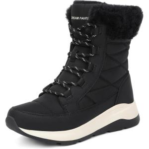 DREAM PAIRS Women’s Winter Snow Boots Waterproof Lightweight Warm Faux Fur Lined Insulated Outdoor Ladies Mid-Calf Booties(Black)