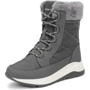 DREAM PAIRS Women’s Winter Snow Boots Waterproof Lightweight Warm Faux Fur Lined Insulated Outdoor Ladies Mid-Calf Booties(Grey)