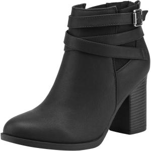 TOETOS Women’s Chunky High Heel Ankle Boots Close Toe Fall Heeled Booties Shoes(Black)