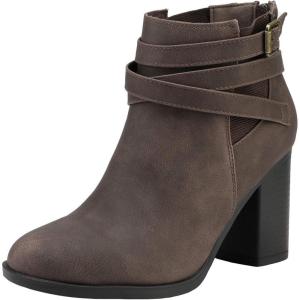 TOETOS Women’s Chunky High Heel Ankle Boots Close Toe Fall Heeled Booties Shoes(Brown)