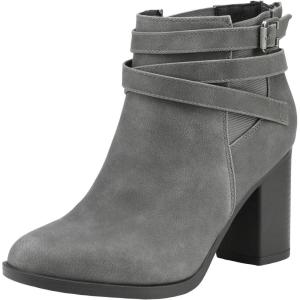 TOETOS Women’s Chunky High Heel Ankle Boots Close Toe Fall Heeled Booties Shoes(Grey)