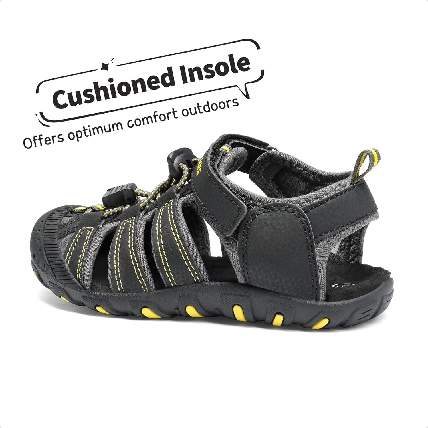imageDREAM PAIRS Boys Girls ClosedToe Outdoor Summer Sport Sandals for LittleBig KidBlackGreyYellow