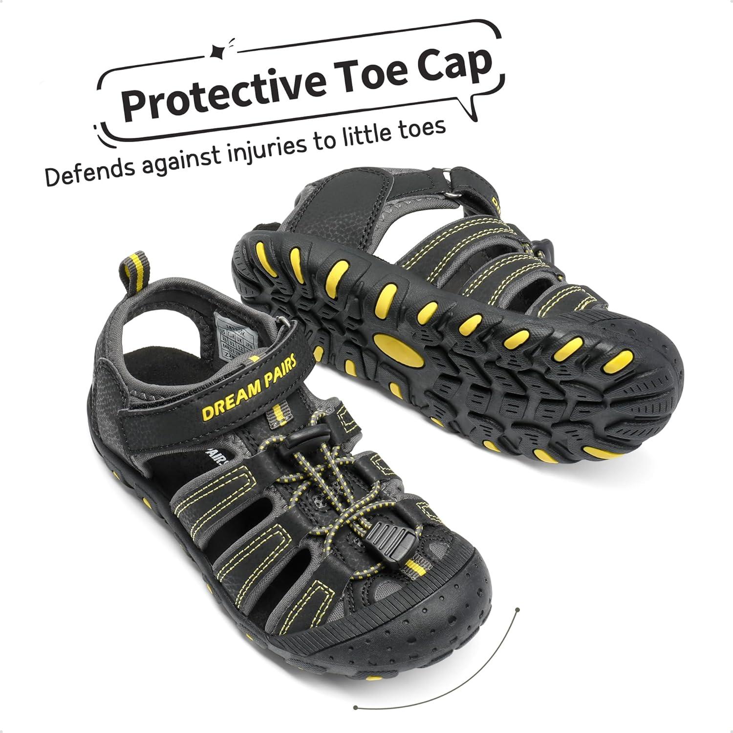 imageDREAM PAIRS Boys Girls ClosedToe Outdoor Summer Sport Sandals for LittleBig KidBlackGreyYellow
