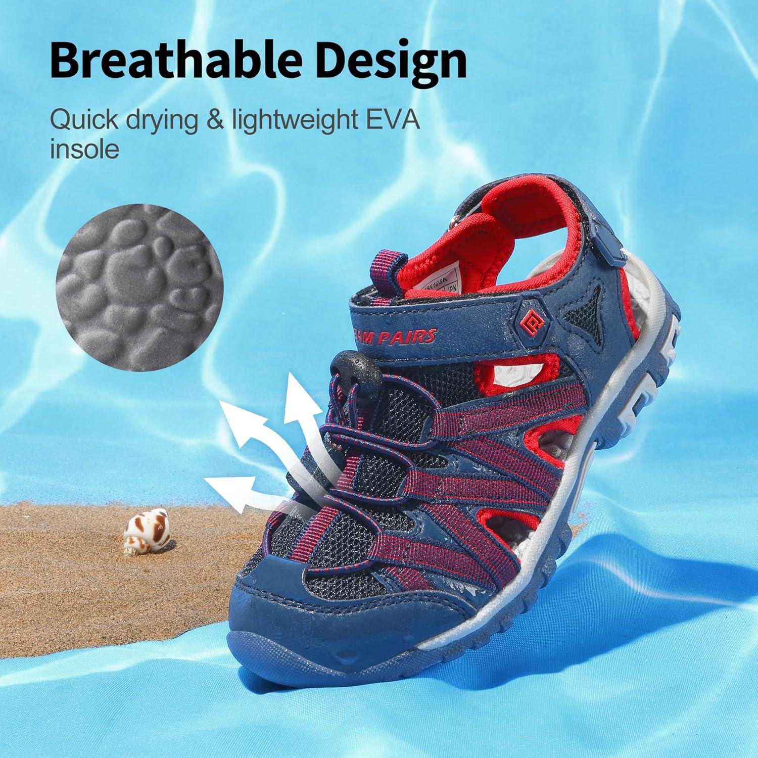 imageDREAM PAIRS Boys Girls ClosedToe Outdoor Summer Sport Sandals for LittleBig KidBlueGreyRed