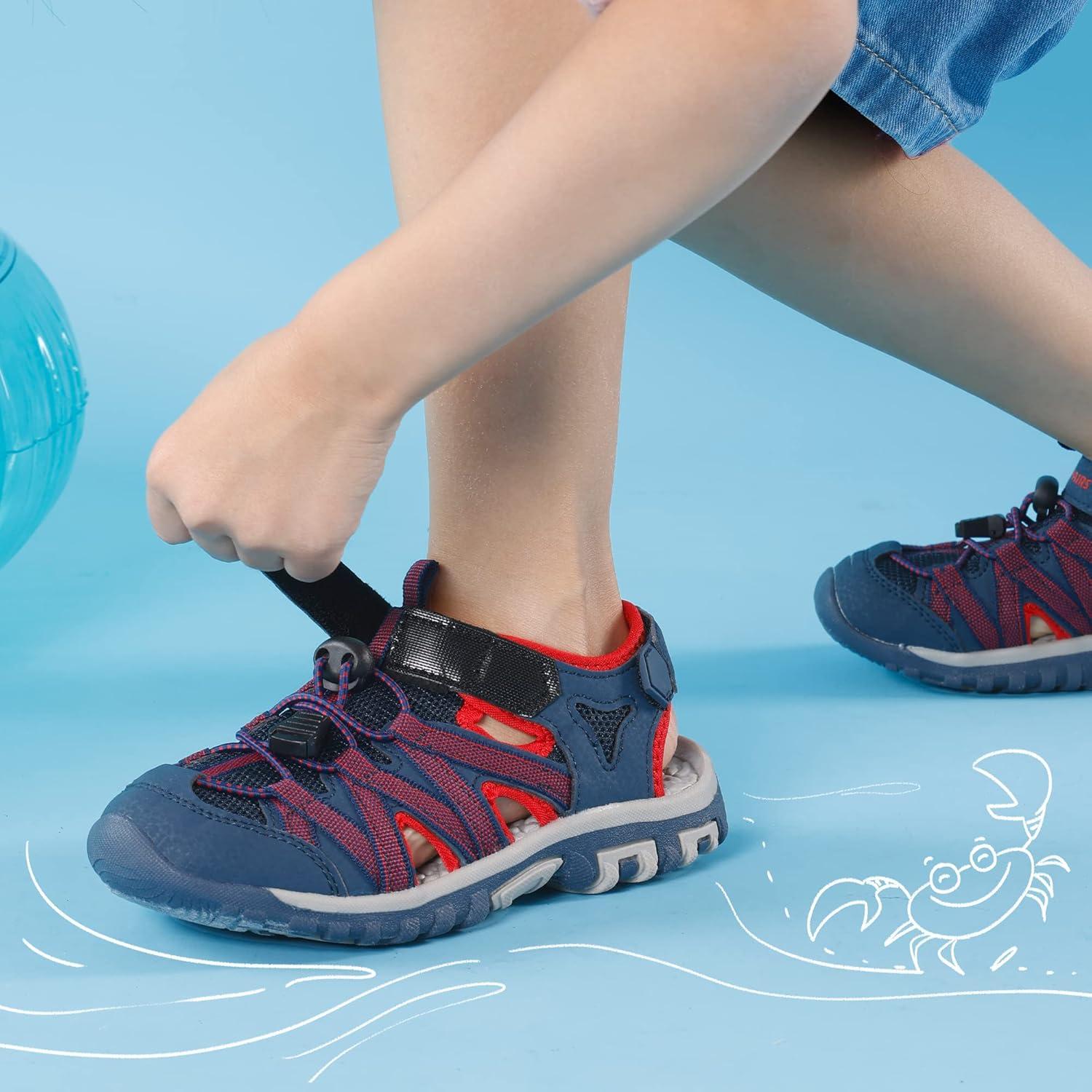 imageDREAM PAIRS Boys Girls ClosedToe Outdoor Summer Sport Sandals for LittleBig KidBlueGreyRed