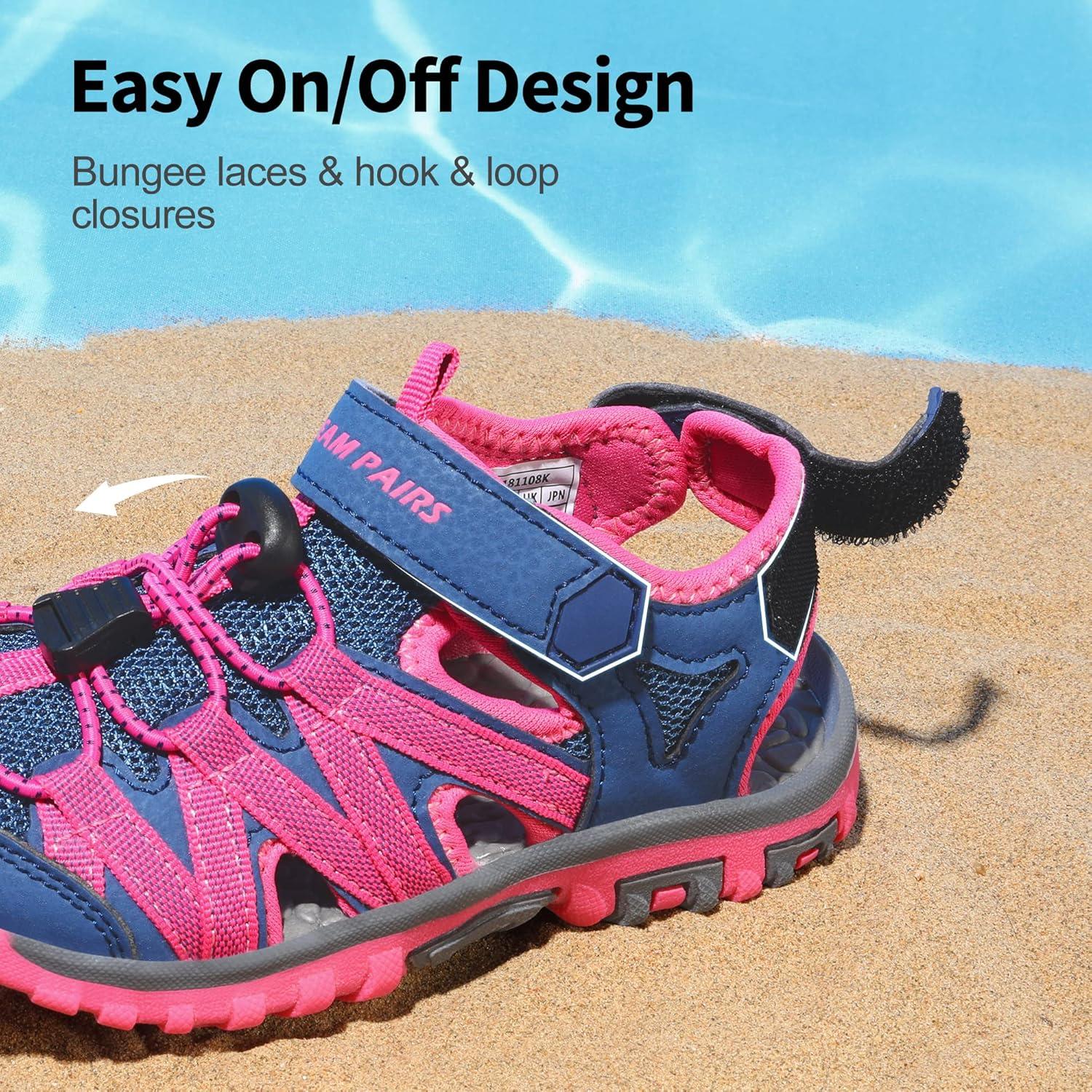 imageDREAM PAIRS Boys Girls ClosedToe Outdoor Summer Sport Sandals for LittleBig KidDark BlueHot Pink