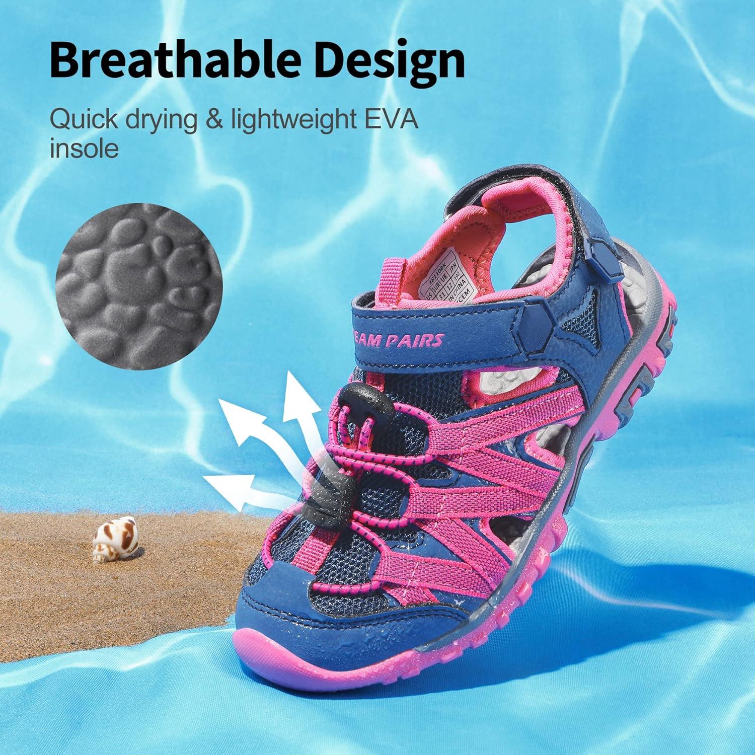 imageDREAM PAIRS Boys Girls ClosedToe Outdoor Summer Sport Sandals for LittleBig KidDark BlueHot Pink