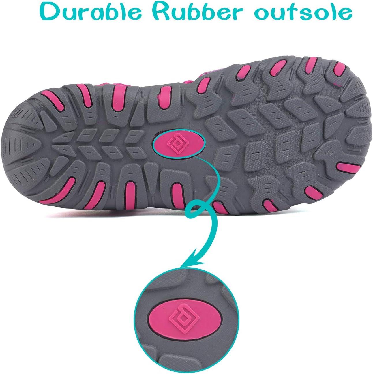 imageDREAM PAIRS Boys Girls ClosedToe Outdoor Summer Sport Sandals for LittleBig KidFuchsiaMultiGrey