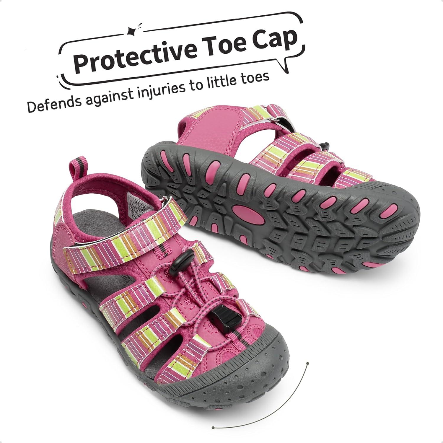 imageDREAM PAIRS Boys Girls ClosedToe Outdoor Summer Sport Sandals for LittleBig KidFuchsiaMultiGrey