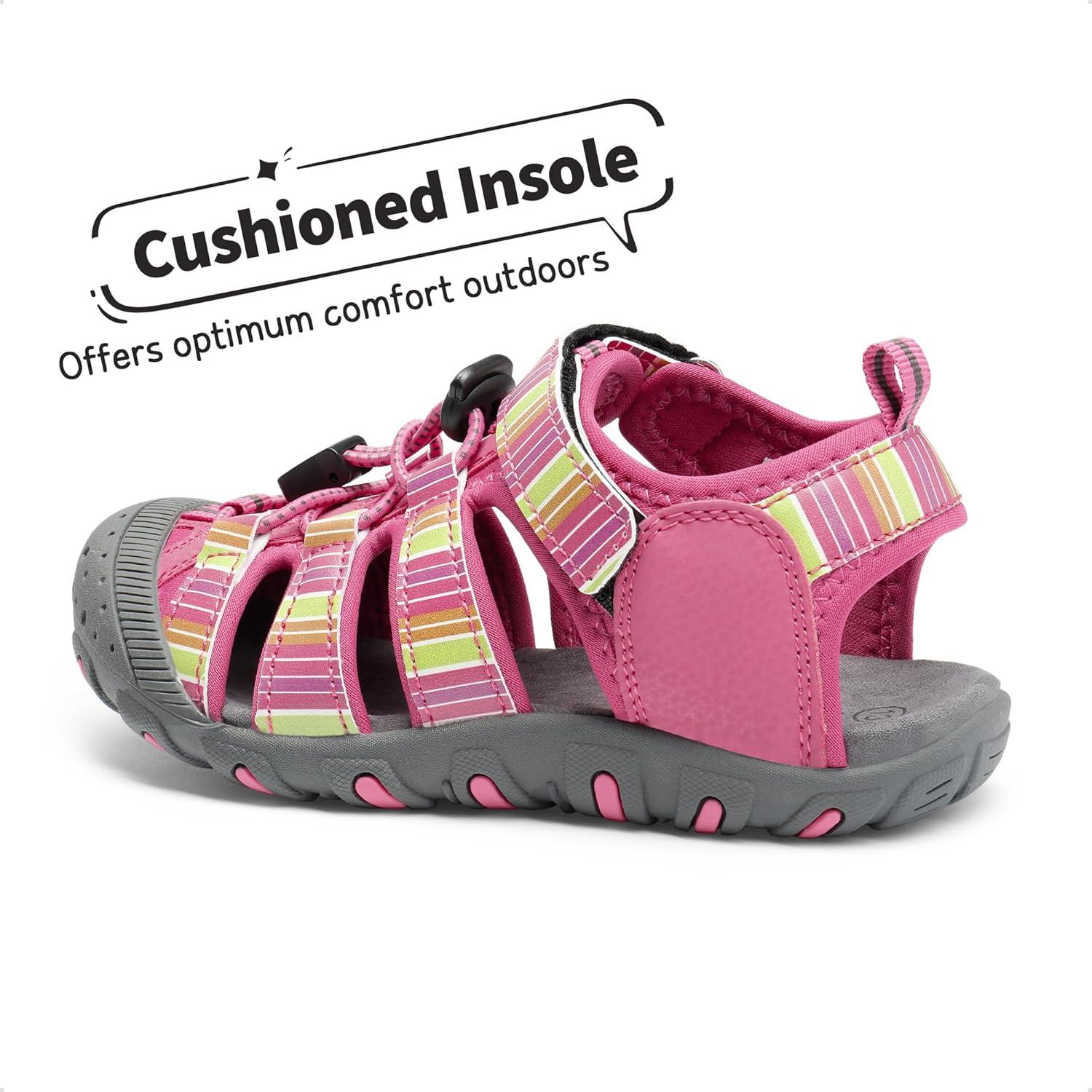 imageDREAM PAIRS Boys Girls ClosedToe Outdoor Summer Sport Sandals for LittleBig KidFuchsiaMultiGrey