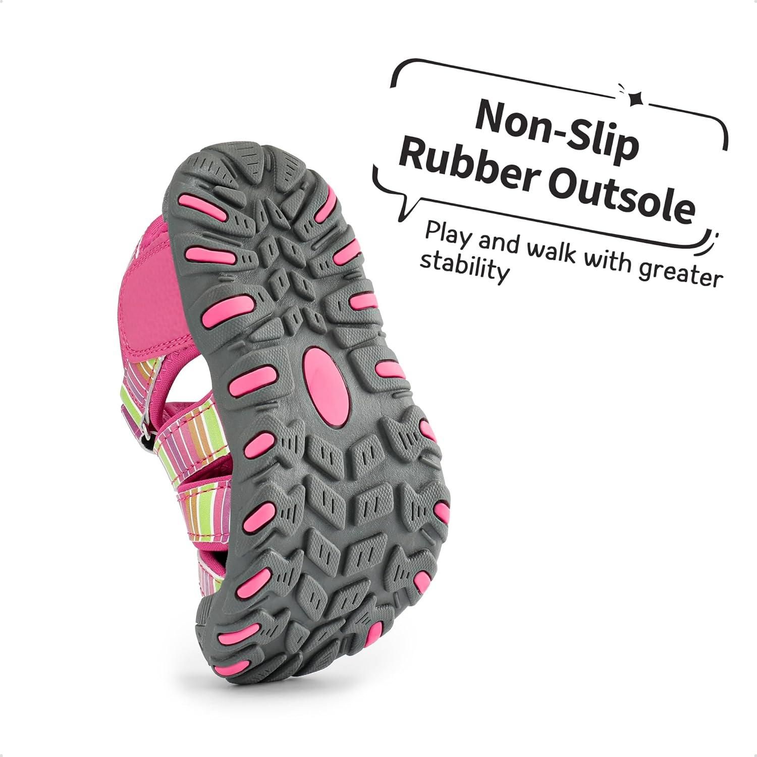 imageDREAM PAIRS Boys Girls ClosedToe Outdoor Summer Sport Sandals for LittleBig KidFuchsiaMultiGrey