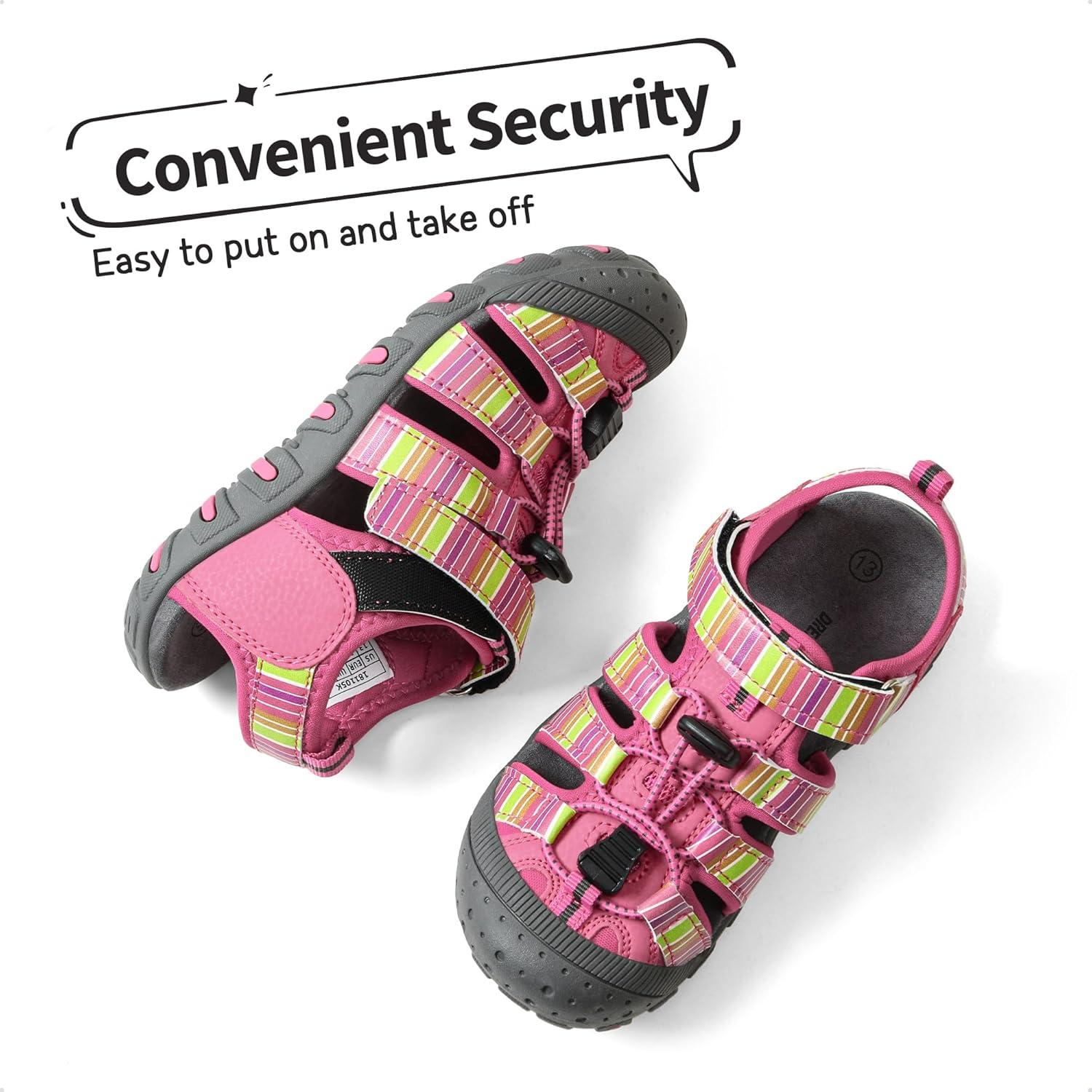 imageDREAM PAIRS Boys Girls ClosedToe Outdoor Summer Sport Sandals for LittleBig KidFuchsiaMultiGrey
