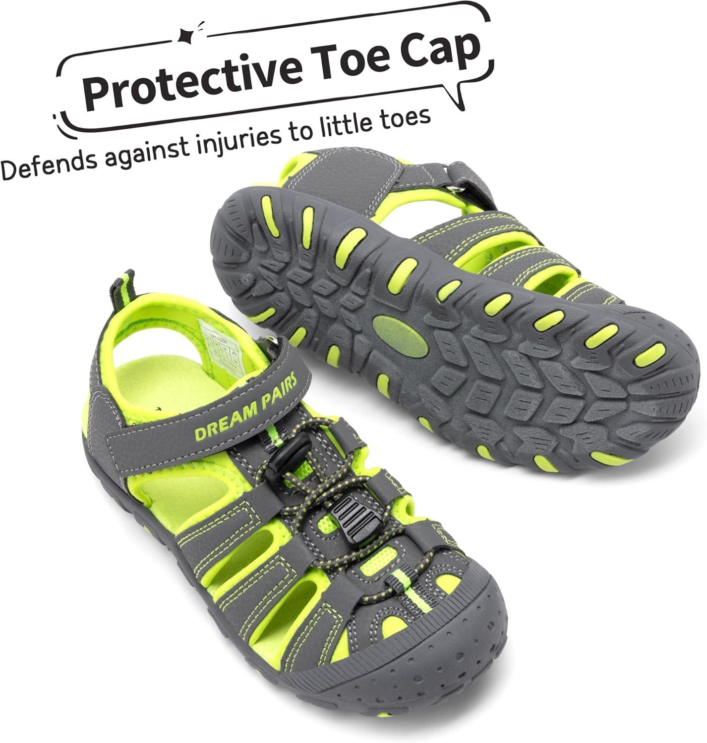 imageDREAM PAIRS Boys Girls ClosedToe Outdoor Summer Sport Sandals for LittleBig KidGreyGreen
