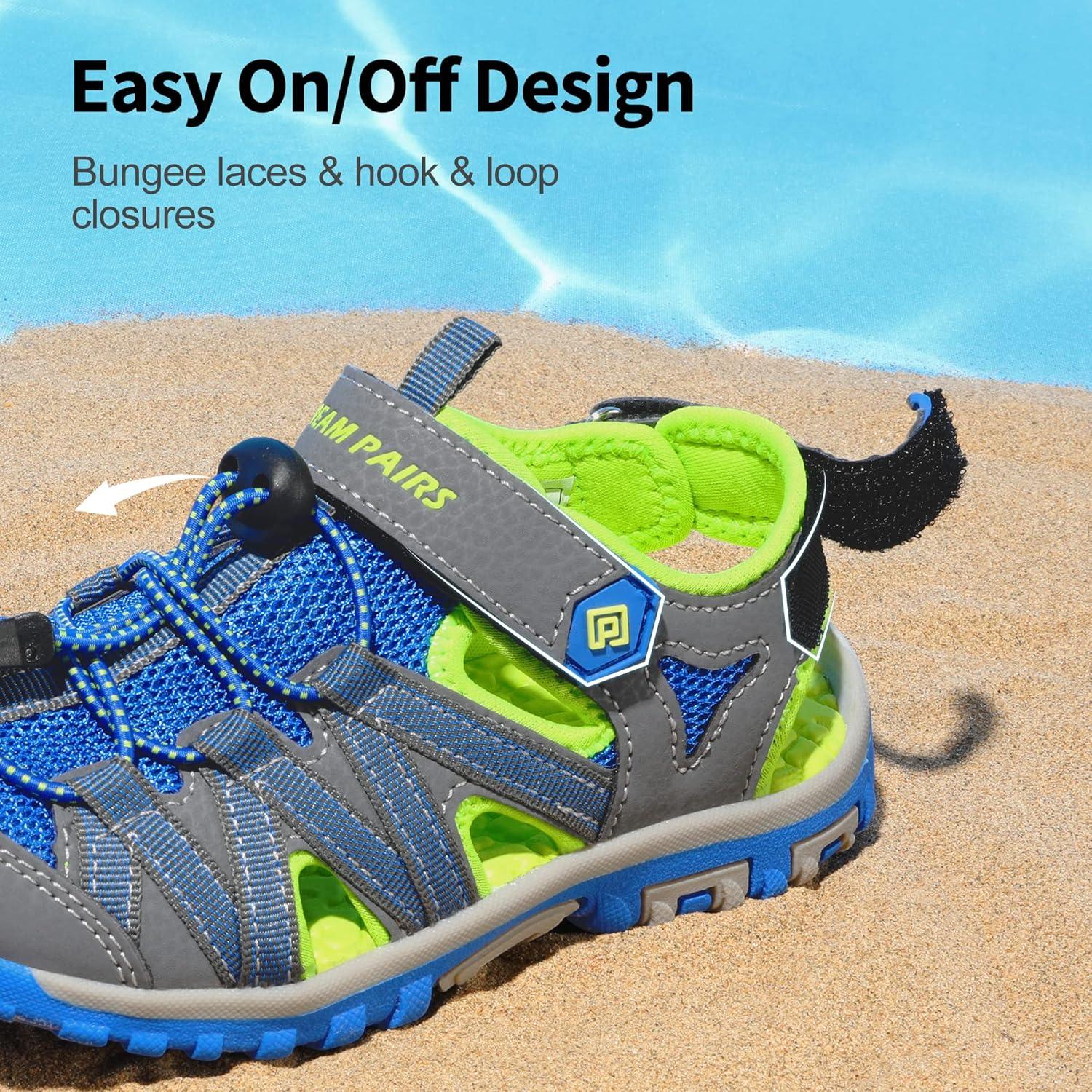 imageDREAM PAIRS Boys Girls ClosedToe Outdoor Summer Sport Sandals for LittleBig KidGreyGreenBlue