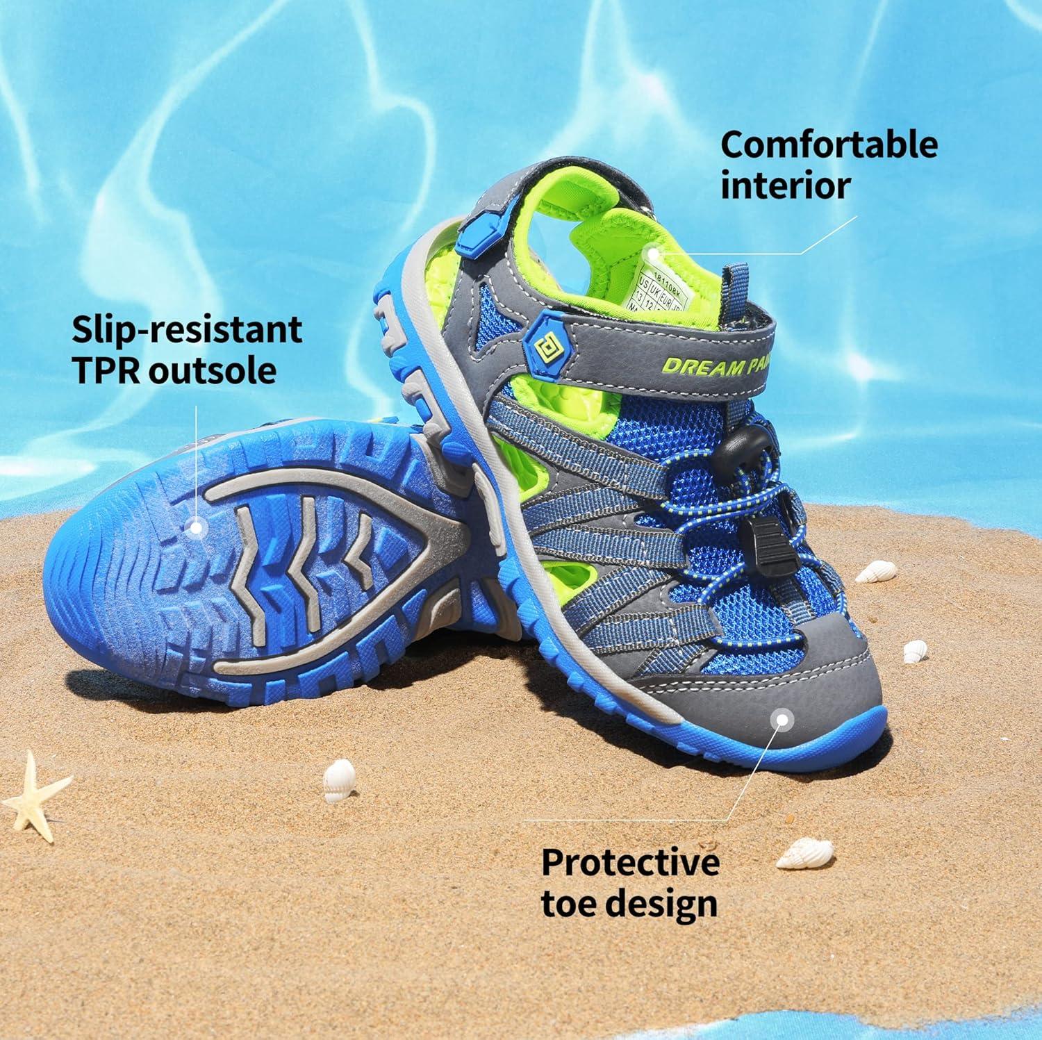 imageDREAM PAIRS Boys Girls ClosedToe Outdoor Summer Sport Sandals for LittleBig KidGreyGreenBlue