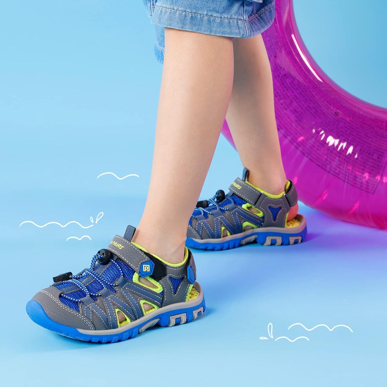 imageDREAM PAIRS Boys Girls ClosedToe Outdoor Summer Sport Sandals for LittleBig KidGreyGreenBlue