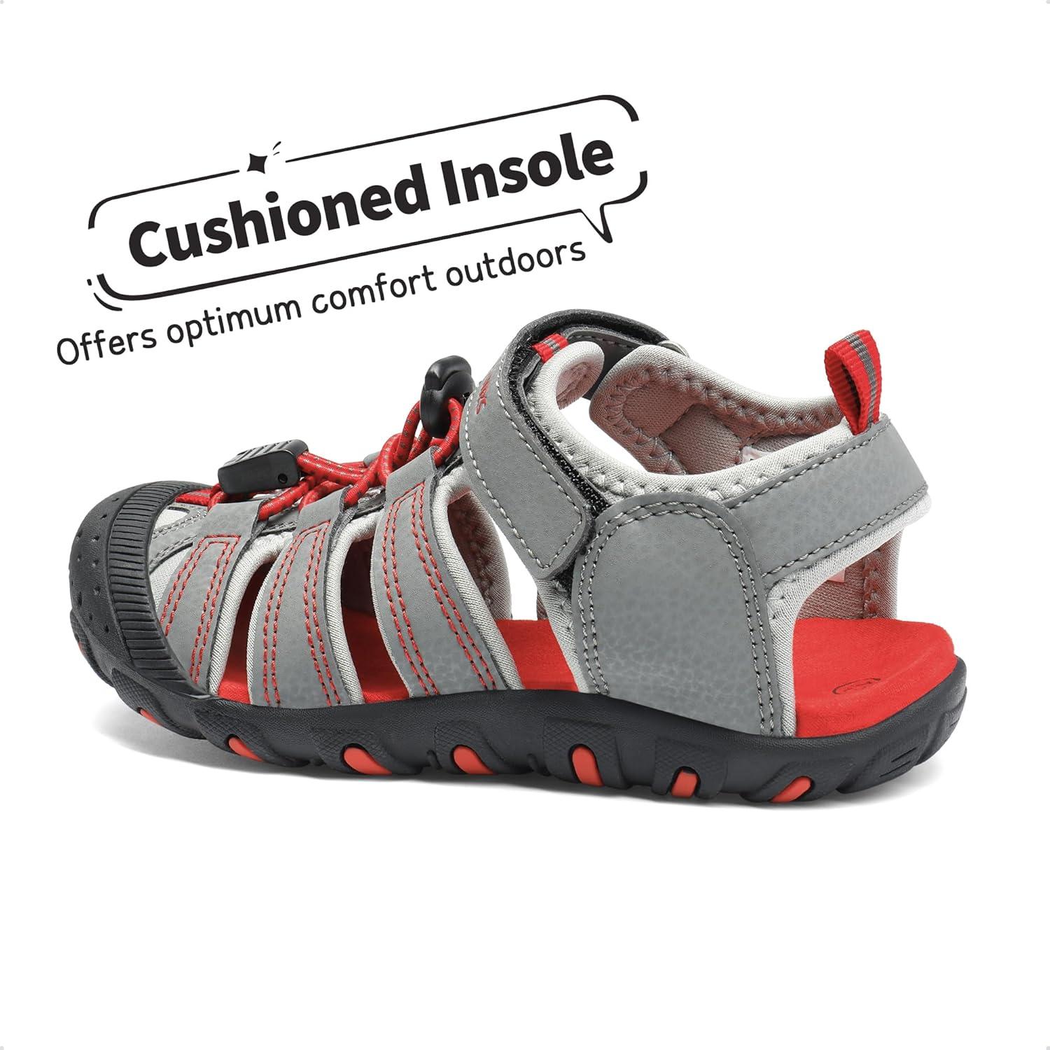 imageDREAM PAIRS Boys Girls ClosedToe Outdoor Summer Sport Sandals for LittleBig KidGreyLightGreyRed