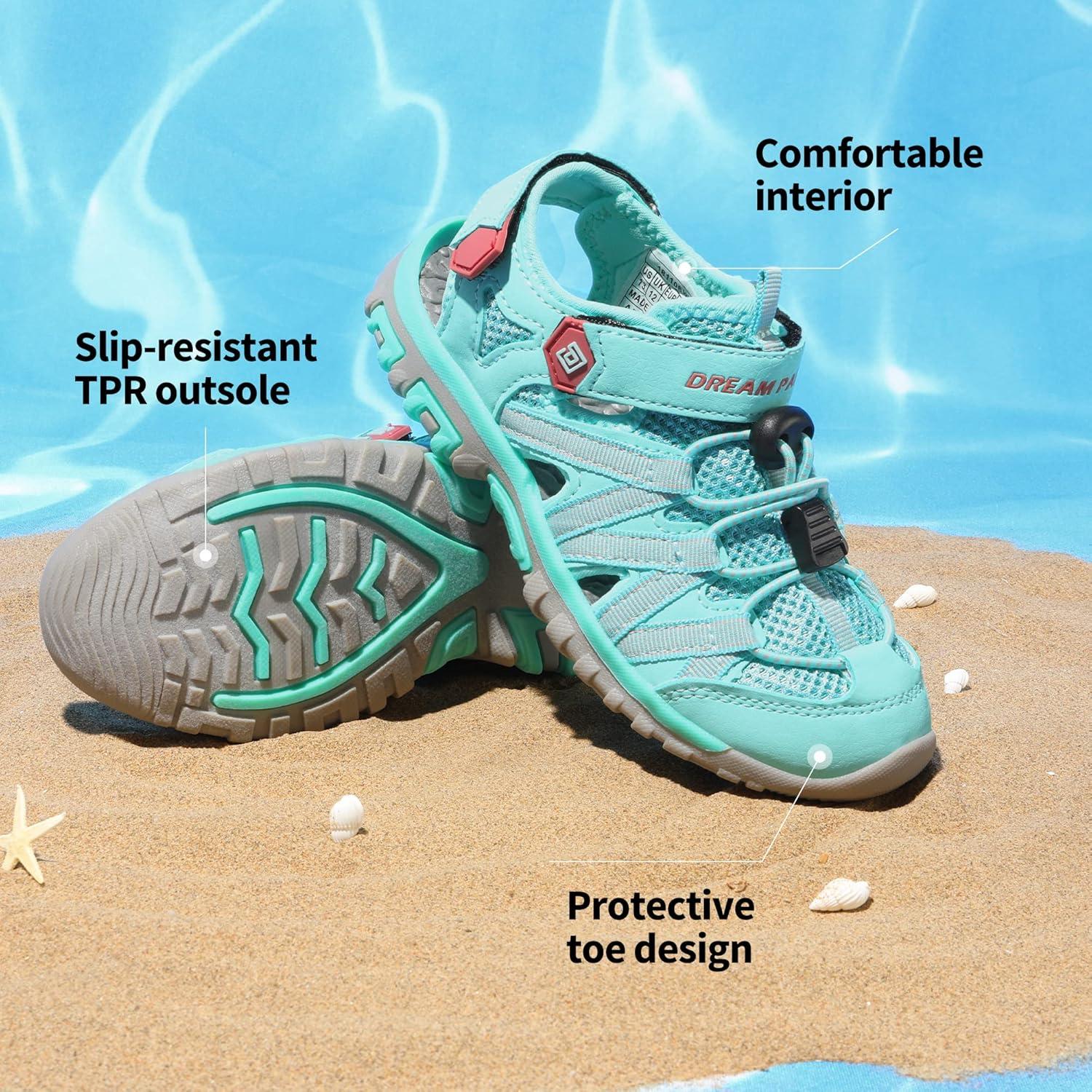 imageDREAM PAIRS Boys Girls ClosedToe Outdoor Summer Sport Sandals for LittleBig KidLightGreenCoral