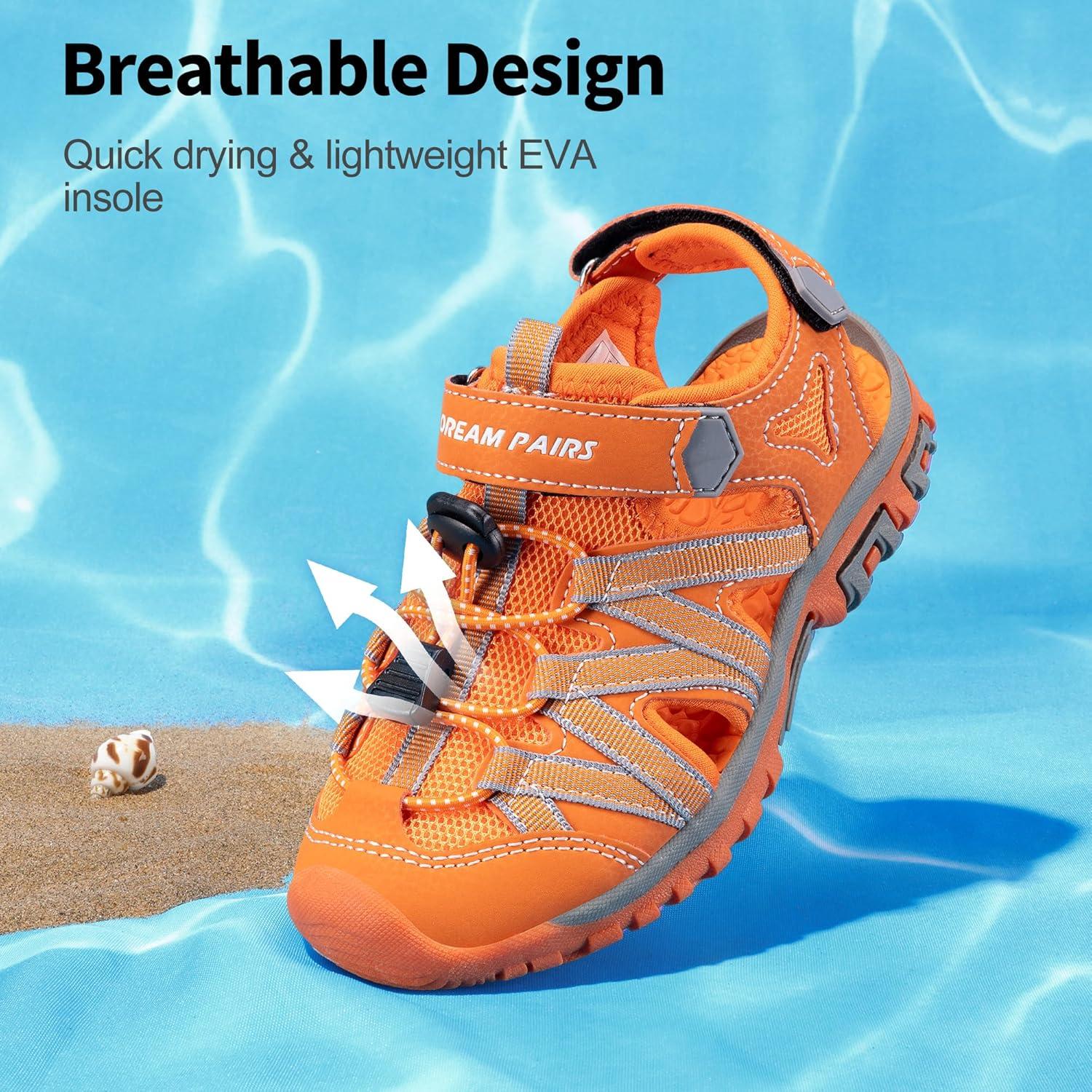 imageDREAM PAIRS Boys Girls ClosedToe Outdoor Summer Sport Sandals for LittleBig KidOrange
