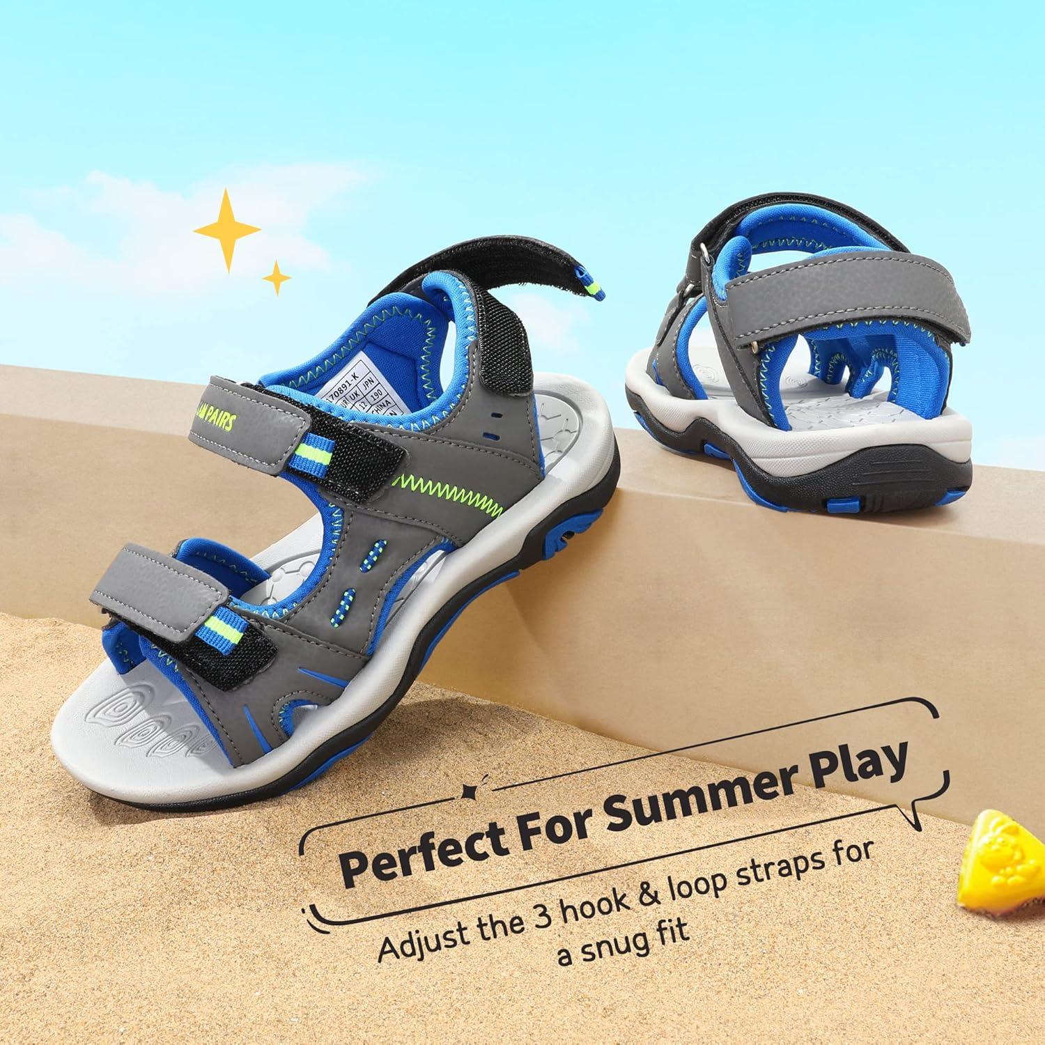 imageDREAM PAIRS Boys Girls Fashion Athletic Summer Sports SandalsToddlerLittle KidBig KidDarkGreyRoyalNeonGreen