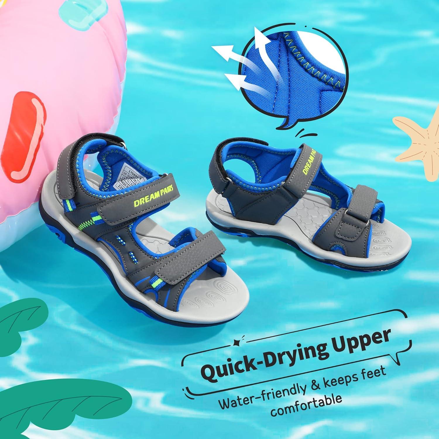 imageDREAM PAIRS Boys Girls Fashion Athletic Summer Sports SandalsToddlerLittle KidBig KidDarkGreyRoyalNeonGreen