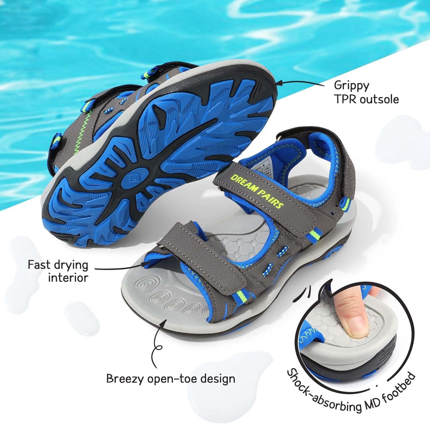 imageDREAM PAIRS Boys Girls Fashion Athletic Summer Sports SandalsToddlerLittle KidBig KidDarkGreyRoyalNeonGreen