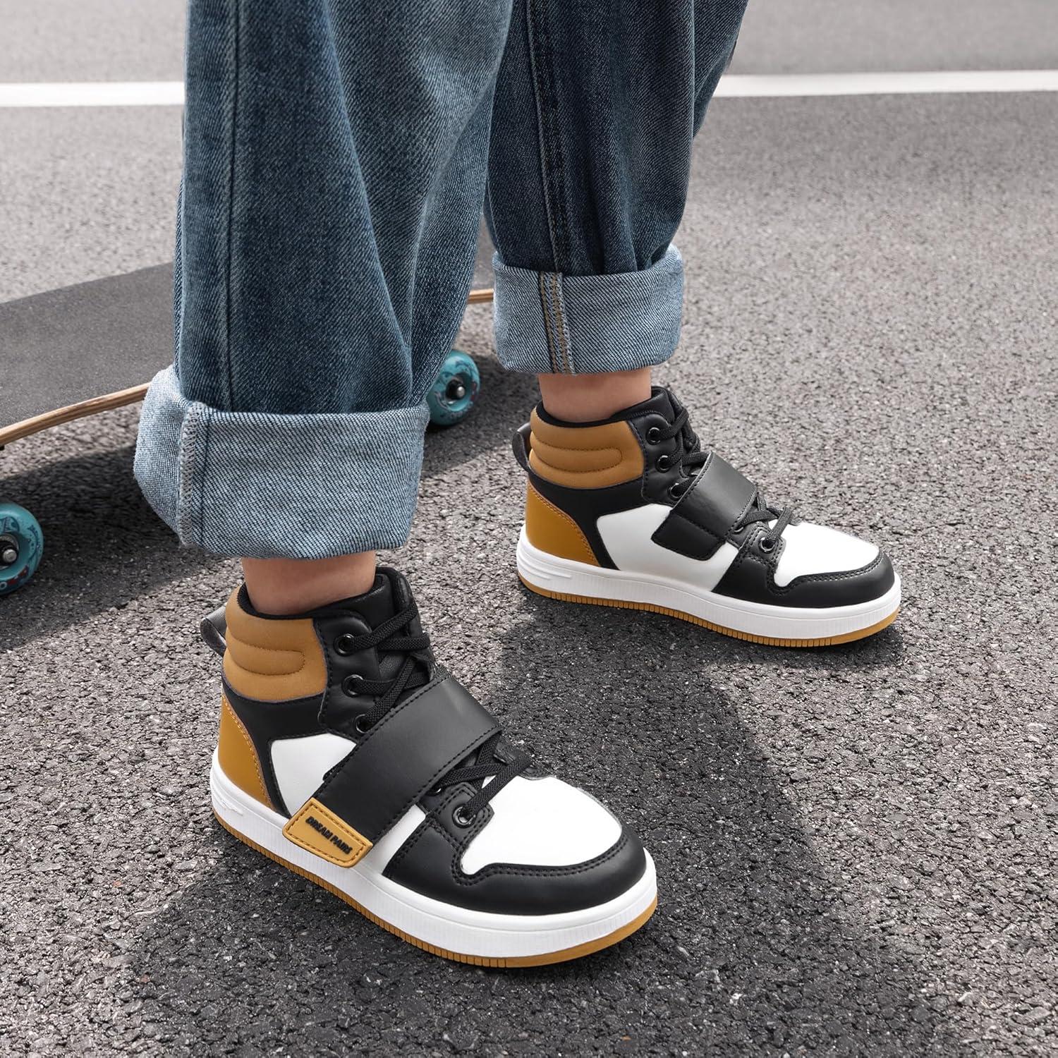 imageDREAM PAIRS Boys Girls High Top Sneaker LilLegends Skyhigh Basketball ShoesYellowWhiteBlack