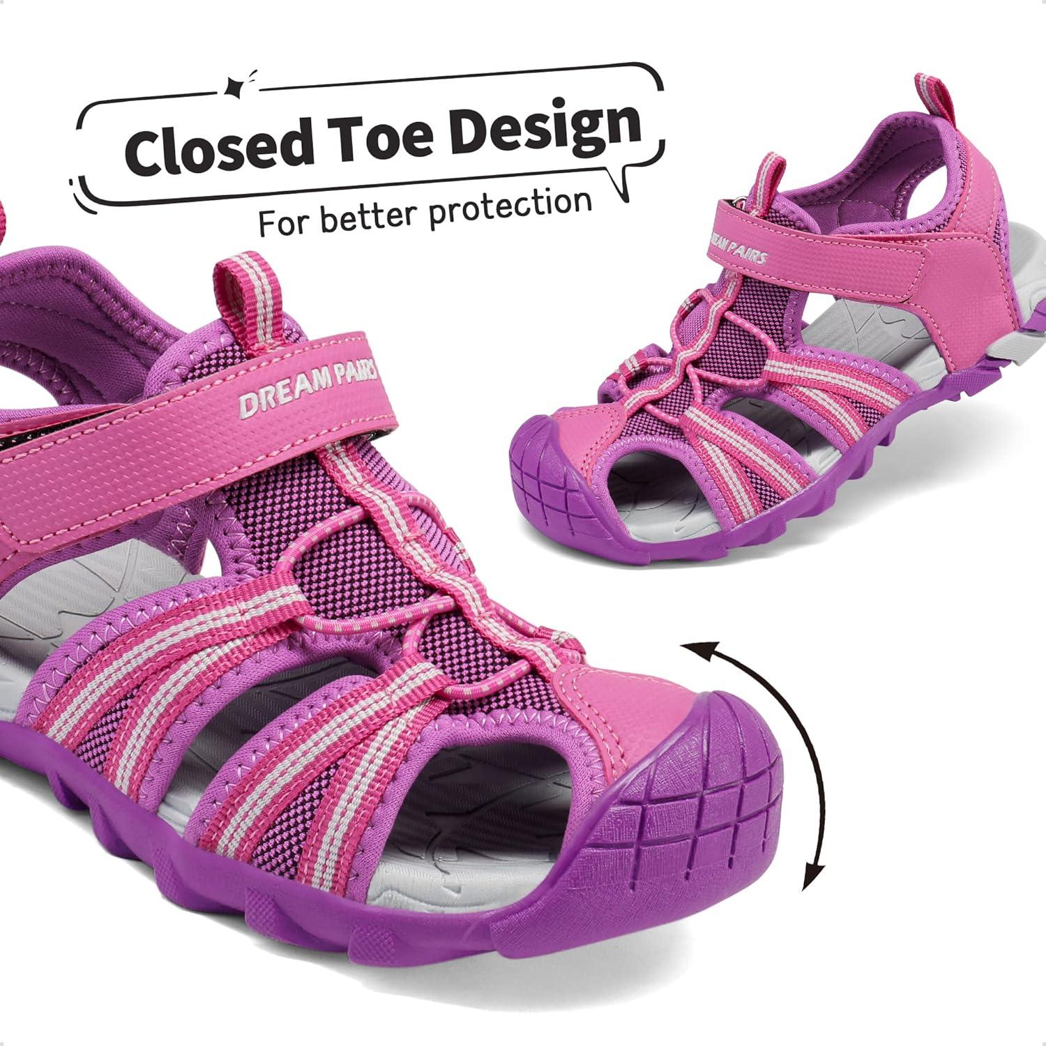 imageDREAM PAIRS Boys Girls Outdoor Summer Sport Athletic Sandals for LittleBig KidFuchsiaLightGrey