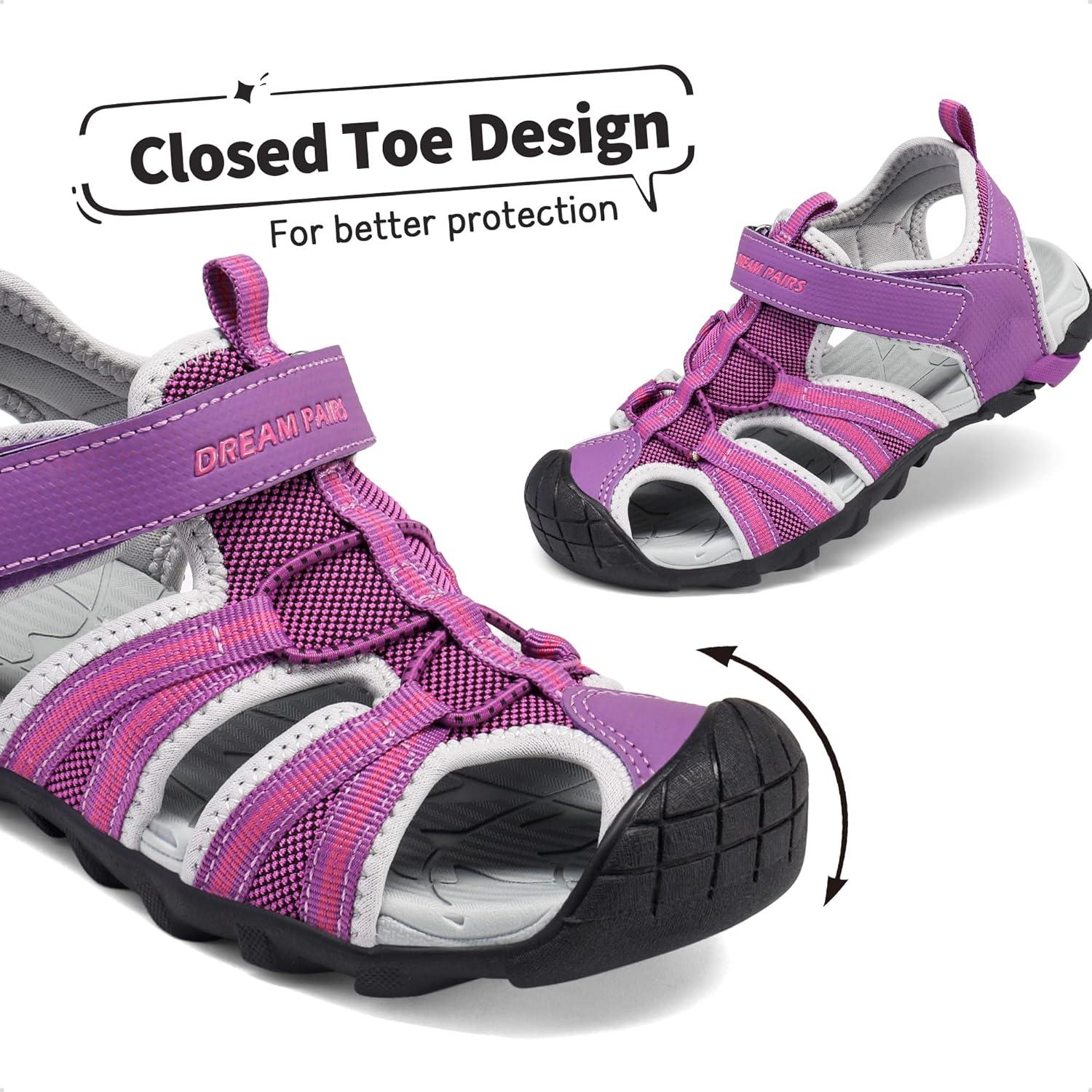 imageDREAM PAIRS Boys Girls Outdoor Summer Sport Athletic Sandals for LittleBig KidPurpleFuchsiaLightGrey