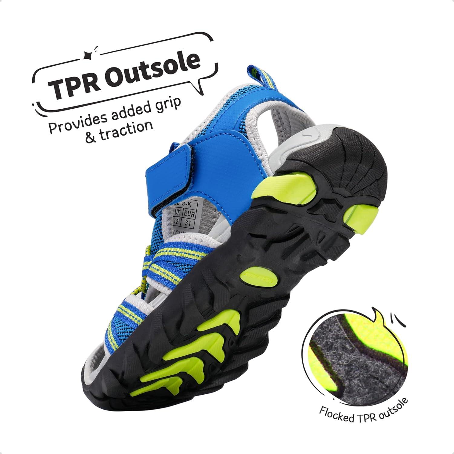 imageDREAM PAIRS Boys Girls Outdoor Summer Sport Athletic Sandals for LittleBig KidRoyalNeonGreenLightGrey