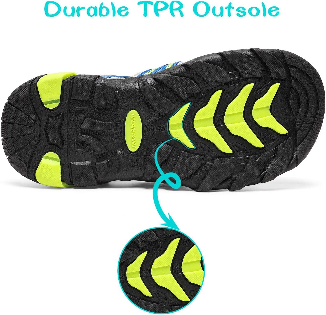 imageDREAM PAIRS Boys Girls Outdoor Summer Sport Athletic Sandals for LittleBig KidRoyalNeonGreenLightGrey